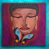 peinture abstraite collage et acrylique bouddha papillon