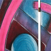 peinture abstraite triptyque neuron bleu rose