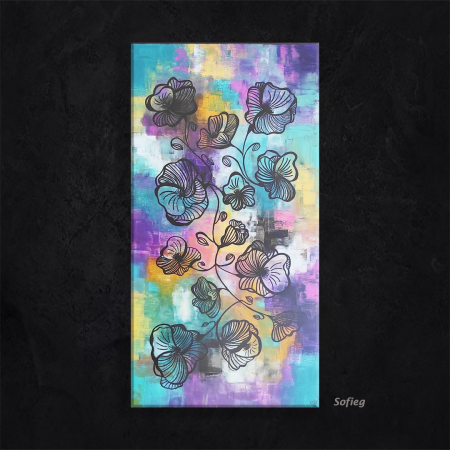 tableau abstrait coloré à fleur de Sofieg " rêverie "